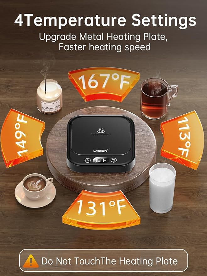 Mug Warmer - 40W Coffee Cup Warmer for Desk with Auto Shut Off, Smart Electric Candle Warmer with 4 Temp & Time Settings, Coffee Gifts for Beverage, Tea, Water, Milk in Home & Office (Black)