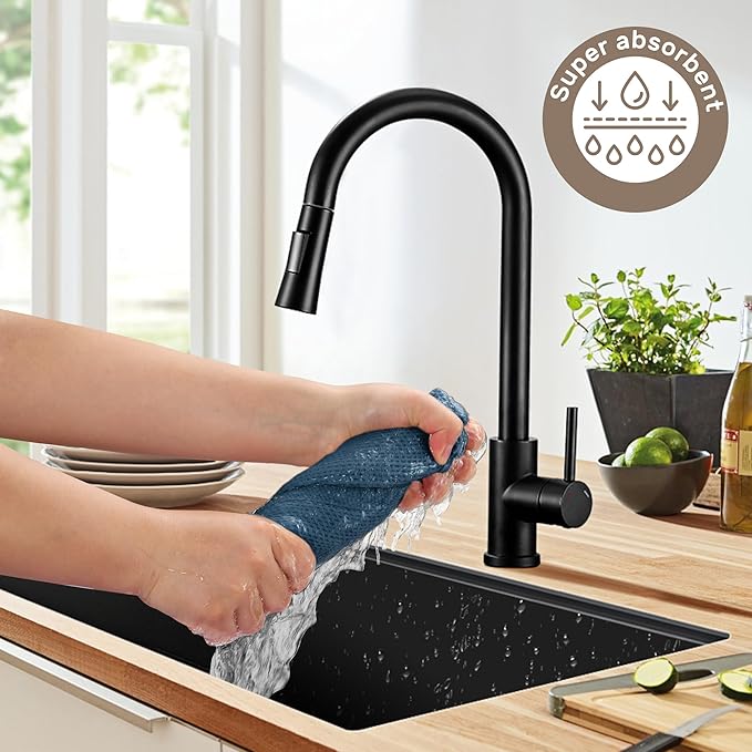 Large Kitchen Hand Towels,Cotton Waffle Weave Dish Towel for Drying, Cleaning Cloth for Kitchen Dishes - Extra Absorbent and Soft - 16 x 28 inch (Blue Gray-4 Pack)