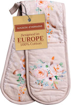Maison d' Hermine Double Oven Mitts 100% Cotton 7"x35" Double Oven Mitt Heat Resistant BBQ Cooking Gloves with Loop, Baking, Grilling, Home, Kitchen, Handling Hot Pans Spring Summer (Ibiza - Beige)