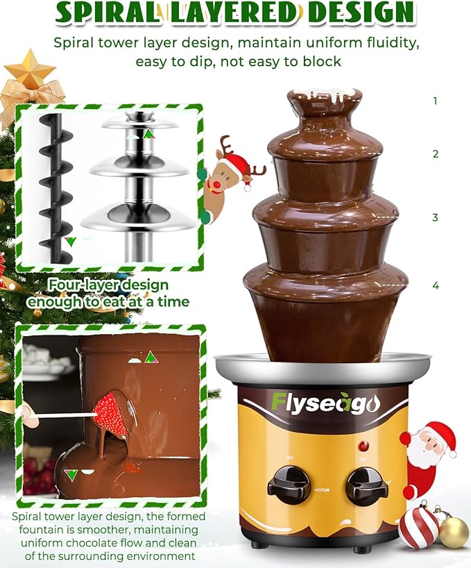 Chocolate Fountain Machine 4 Tiers Cheese Fountain Perfect for Nacho Cheese, Chocolate Sauce, Wedding, Party