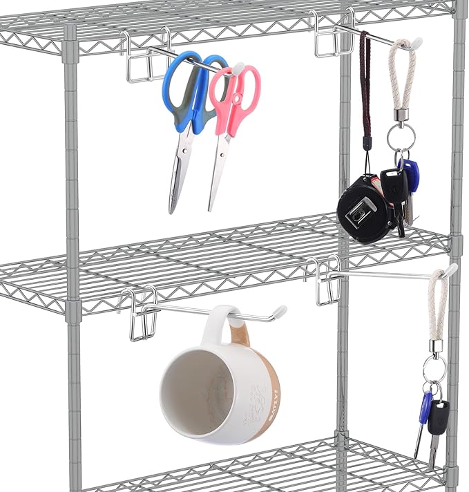 8 Pcs Accessory Hooks for Wire Shelving with Rubber Cover Heavy Duty Metal Hooks for Hanging Kitchen Utensils Wire Shelf Accessories Room Organization (Silver)