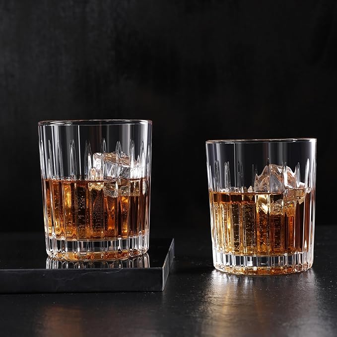 Premium VertiLine 13.5oz Highball Glasses, 6pc Tall Glass Sets. Lead-Free Crystal Drinking Glasses. Water Glasses, Mojito Glass Cups, and Mixed Drink Cocktail Glass Set. (Short glasses)