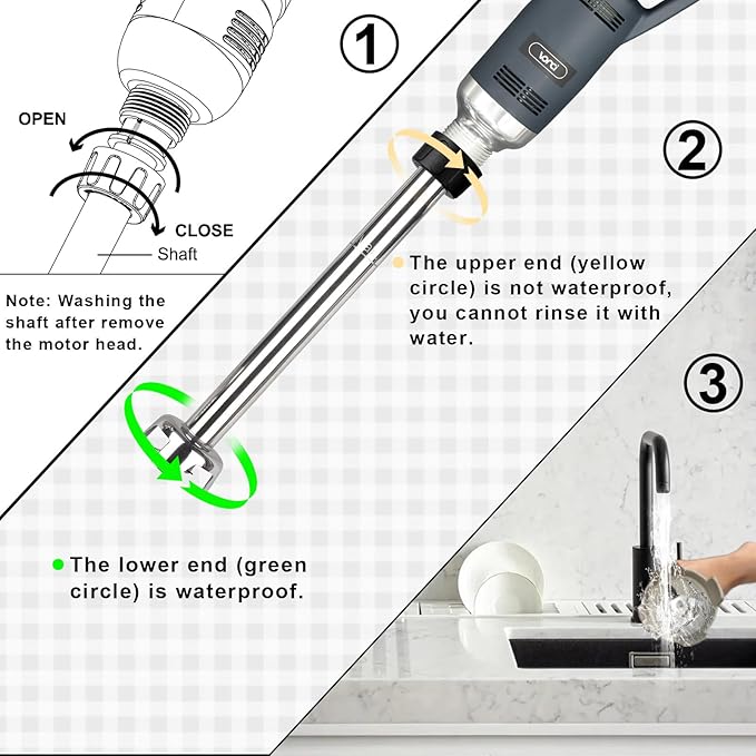 VONCI 350W Commercial Immersion Blender, Light Duty Hand Blender, Variable Speed 6000-20000RPM, 12" Detachable Shaft.