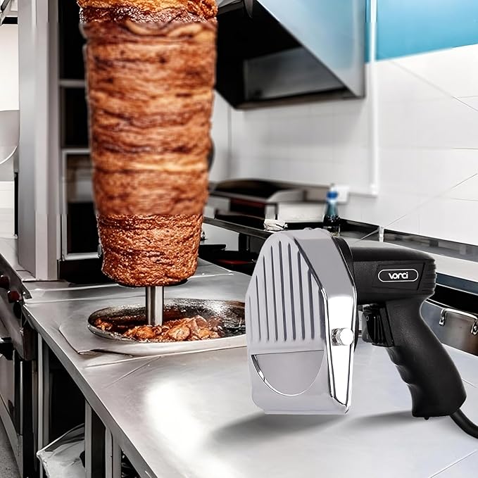 VONCI 80W Commercial Gyro Cutter, Electric Shawarma Knife, Doner Kebab Meat Slicer With 2 Blades, 2600 RPM, 0-8mm Adjustable Thickness, Powerful Turkish Grill Machine.