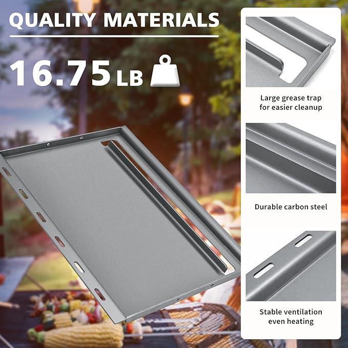 7637 Full-Size Griddle Insert for Weber Spirit I & II 200 Series Gas Grills, Carbon Steel Griddle E210 E220 E215 S210 S220, Flat Top Griddle for Weber, Outdoor Indoor Griddle with Removable Handles