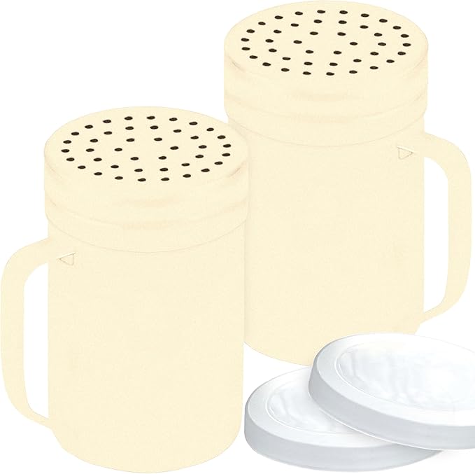 CUSINIUM 14oz Beige Stainless Steel Salt Pepper Dredge Shakers - With Plastic Cap - With Handle - Pack of 2