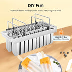 20PCS Commercial Popsicle Molds Heavy Duty Stainless Steel Popsicle Maker Kit with Brush & Sticks, 85g Capacity per Slot, DIY Yogurt Ice Cream Tools for Home Restaurants (Round Head Double Groove)