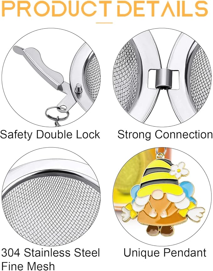 2 Pack Tea Infuser for Loose Leaf Tea with Gnome & Honey Bee Charms - 304 Stainless Steel Tea Steeper, Nature Themed Tea Gift