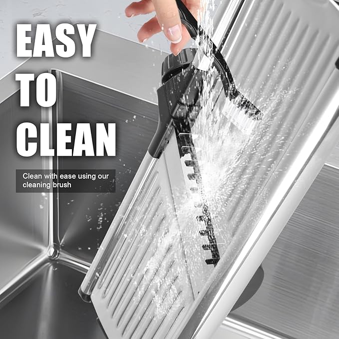 commercial Mandoline Slicer,Stainless Steel Vegetable Slicer,non-slip mandoline slicer for kitchen,Keto,Potato,cucumber,4 Blades & Cut-Resistant Gloves(Includes Brush & Cloth).