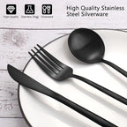 Matte Black Silverware Set, VANVRO 60-Piece Stainless Steel Flatware Set, Satin Finish tableware Cutlery Set, Service for 12, Home and Restaurant, Dishwasher Safe