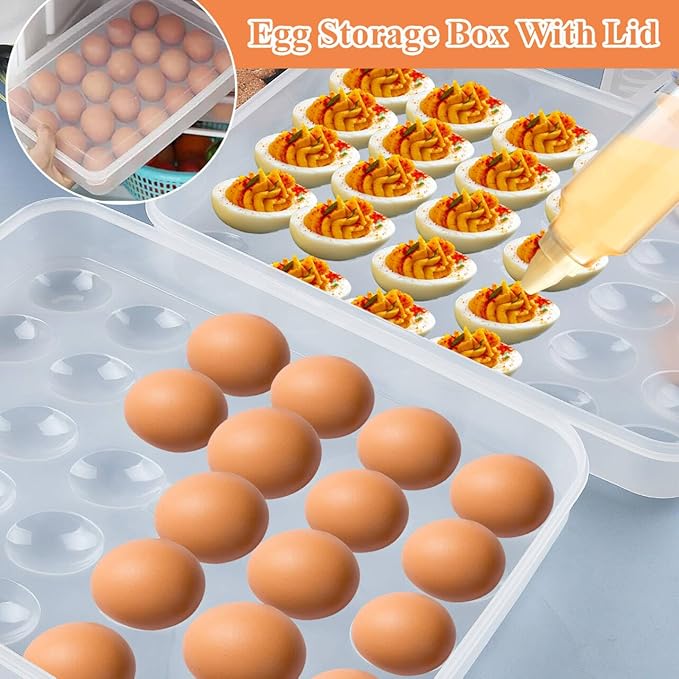 3 Pcs 90 Slots Deviled Egg Containers with Lids, Plastic Deviled Egg Platter, Stackable Egg Carrier, Reusable Deviled Egg Holders with Piping Tool Set for Thanksgiving Easter Party Picnic