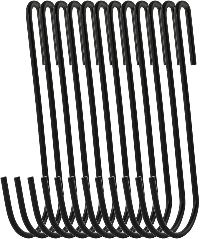 20-Pack 4.2 Inches Black Antistatic coating Steel S hook Cookware Universal Pot Rack Hooks Sturdy Hanging Hooks - Multiple uses for Kitchenware, Pots, Utensils, Plants, Towels