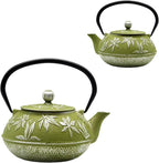 Cast Iron Teapot Tea Kettle with Stainless Steel Infuser for Stovetop Safe Coated with Enameled Interior Japanese Tetsubin with Maple Leaves Pattern(30.4oz/900ml) (Color-2)