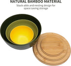Salad Bowl Set of 3 with Bamboo Lids, Mixing Bowl Set, Nesting Bowls for Space Saving Storage, Made with Durable Eco-Friendly Bamboo Fiber, Great for Prepping and Serving Food (3 Colors)