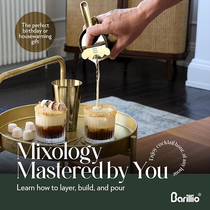 Barillio Bar Tool Set Pro Edition - Gold Stainless-Steel Cocktail Shaker Set - Mixology Bartender Kit w/Boston Shaker, Drink Mixer & Muddler for Cocktails - Home Bar Accessories - 32-Pc Bar kit