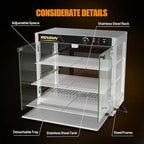 ROVSUN 3-Tier Commercial Food Warmer, 27" Pizza Warmer Food Warmer Display with LED Adjustable Lighting Glass Door Removable Shelves, Countertop Electric Food Warmer for Buffet Restaurant 110V 800W