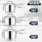 LIANYU Stainless Steel Saucepan with Visible Lid, 1QT & 2QT & 3QT Sauce Pan Sets, Multi-Purpose Small Induction Cooking Pots for Home Kitchen, Healthy & Non-Toxic, Oven & Dishwasher Safe