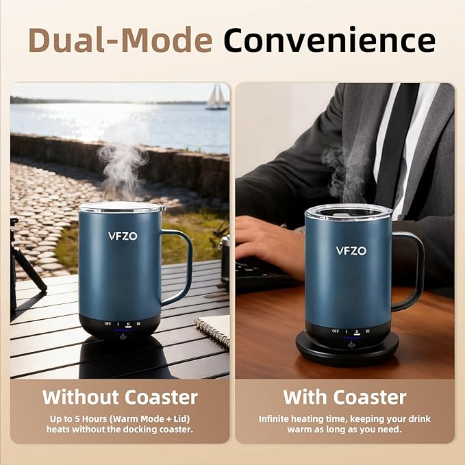 Self Heating Coffee Mug,High-Capacity- 18 oz, 180 Min Battery Life, Smart Heated Coffee Mug，Smart Mug, Simple Temperature Control Operation, Gifts for Family Members (Navy Blue)