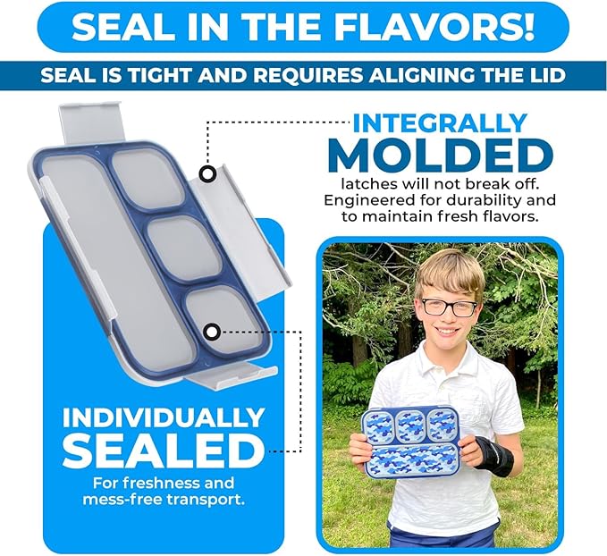 Camo Lunch Box for Boys, Bento-Box with Insulated Bag Ice Pack and Accessories, Set for Kids, Insulated Thermal Bag for School, Container Boxes for Big Kid Tween Adult Lunches, Blue Black Camouflage