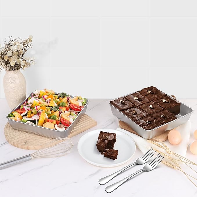 LIANYU 8 Pack 8 x 8 Inch Square Baking Cake Pan, Stainless Steel Brownie Bread Cake Molds, Square Bakeware for Lasagna Pie, Oven & Dishwasher Safe