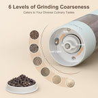 Ultrean Pepper Grinder, Rechargeable Salt and Pepper Grinder with 6 Adjustable Coarseness, LED Light, One-Hand Automatic Operation, Blue