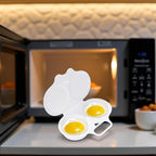 2-Cavity Nonstick Microwave Egg Poacher with Lid -White Plastic Egg Cooker for Perfect Poached Eggs