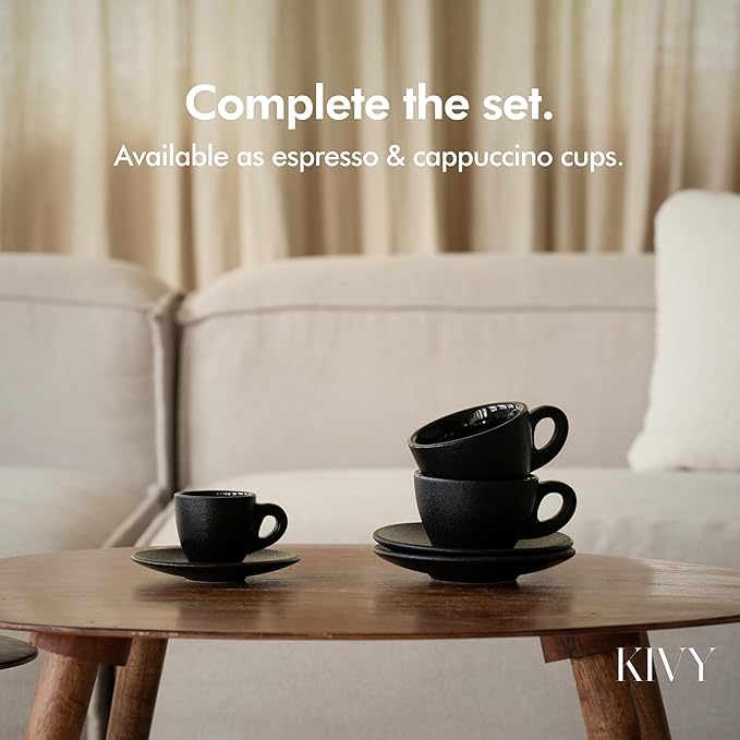 KIVY Cappuccino cups set of 4 [8oz] - Thick-walled stoneware cappuccino cup set for latte art - Latte mugs - Latte cups - Latte mug - Coffee cup black - Ceramic latte cup and saucer