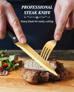 24 Pieces Gold Silverware Set for 4, Retro Royal Flatware Set with Steak Knives, Gorgeous Stainless Steel Cutlery Utensil Set Include Forks Spoons and Knives, Mirror Finish,Dishwasher Safe