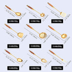 Gold Kitchen Utensils Set, 9 PCS 18/10 Stainless Steel Cooking tools Wood Handle, Solid and Slotted Spoon, Fork, Spatula, Ladle, Skimmer, Slotted Tunner, Spaghetti and Large Spoon