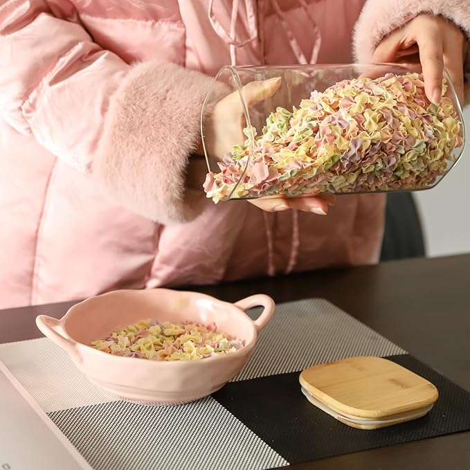 50oz Glass Food Storage Jars Set of 6,Glass Storage Containers Clear Glass Food Canister with Bamboo Lid Airtight For Serving Tea, Coffee, Flour, Sugar, Candy, Cookie, Spice and More (Square)