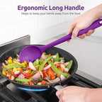 600ºF Heat Resistant Silicone Spoon: U-Taste 13.3in Solid Kitchen Cooking Spoon, Nonstick Food Grade Large & Long Soup Rubber Utensil for Mixing, Serving, Stirring, Basting, for Pot Cookware (Purple)