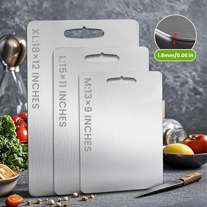 3Pack Titanium Cutting Board, 2025 New Upgrade 100% Pure Titanium Cutting Boards for Kitchen, Hygiene & Durability Non Stick Chopping Board, Double sided Cutting Board, Easy to Clean (M+L+XL）