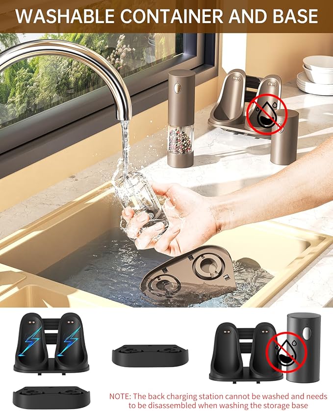 CIRCLE JOY Electric Salt and Pepper Grinder Set Automatic Salt and Pepper Grinder Set with Easy-to-Carry Charging Base and LED Light, USB Rechargeable, Upgrade External Adjustable Coarseness, Green