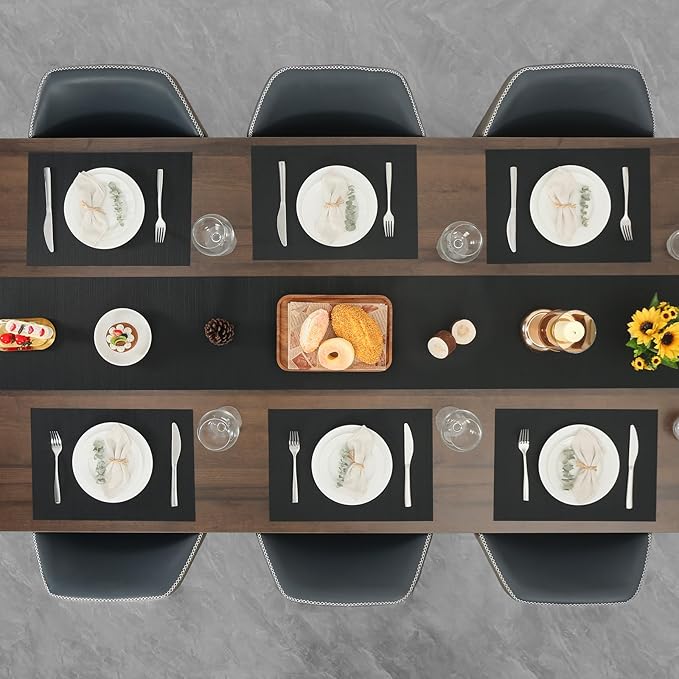 Myir JUN Placemats Set of 8, Vinyl Woven Placemats Place Mats Indoor Set of 8 Washable Table Mats Non-Slip Place mats for Dining Table (Black, Set of 8)