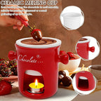 Chocolate Fondue Mug with Fork, 280ml Ceramic Chocolate Fondue Cup Set, Chocolate Melting Mug, Great for Cheese, Butter - Date Nights, Birthdays, Anniversary, Weddings (Red)