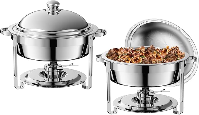 2 Pack Round Chafing Dish Buffet Set,Stainless Steel 8QT Round Buffet Servers and Warmers, Thick Stand Frame Catering Chafe with Mirror Covers,Food Warmer for Party, Weddings,Picnic