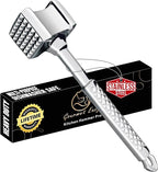 Stainless Steel Meat Tenderizer Tool, Premium Meat Mallet with Non-Slip Grip, Dual-sided Kitchen Mallet Ideal for Tenderizing Steak, Poultry & Chicken Cutlet, Dishwasher Safe with Lifetime Replacement