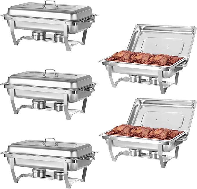 Chafing Dish Buffet Set, 8 Qt Stainless Steel Rectangle Catering Warmer Server for Parties, Dinners, Catering, Buffet and Weddings (5 Pack)