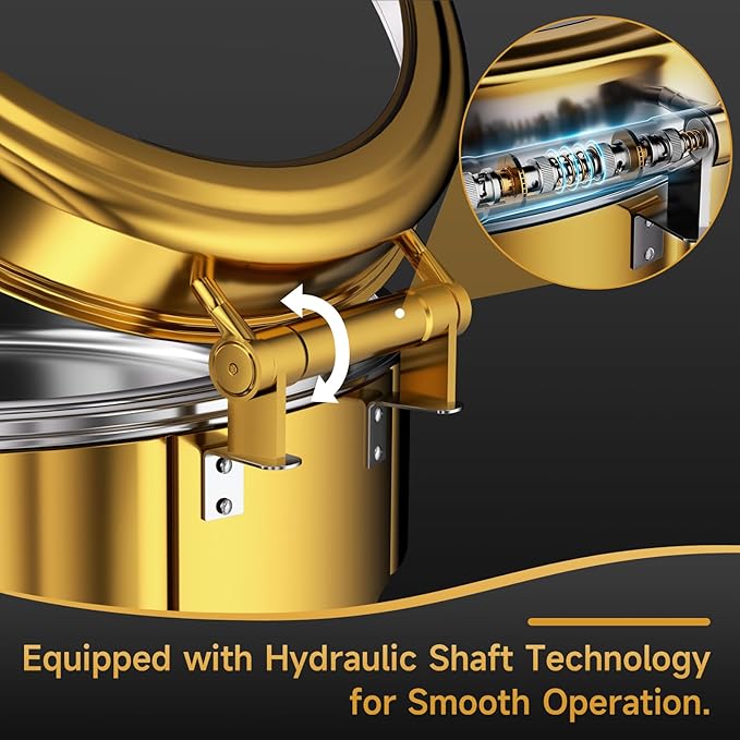 Chafing Dishes for Buffet, 6QT Round Stainless Steel Chafing Dish with Transparent Hydraulic Lid, 304 Food Pan, Buffet Warmer for Parties and Events (Golden)