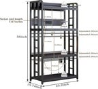 Adjustable 4-Tier Heavy Duty Kitchen Baker's Rack with Power Outlet, with Industrial Wheels, Free Standing Microwave Oven Cart Stand for Storage, Garage, Mini Fridge Stand, Black