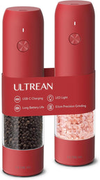 Ultrean Electric Pepper Grinder, Rechargeable Salt and Pepper Grinder with 6 Adjustable Coarseness, LED Light, One-Hand Automatic Operation, Crimson Red