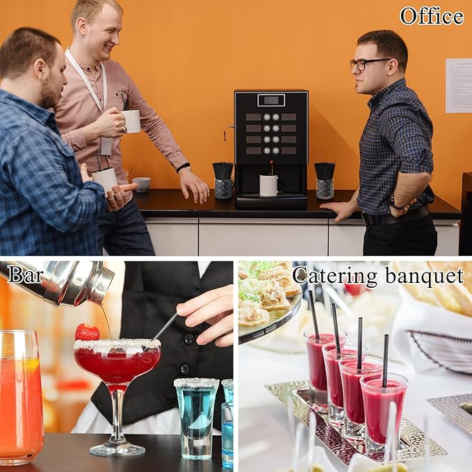 6000 Count Coffee Cocktail Stirrers Straws Disposable Plastic Sip Stir Sticks Cocktail Drink Stirrers Sticks Cups Straws for Bars Juice Drinking(Black,5 Inch)