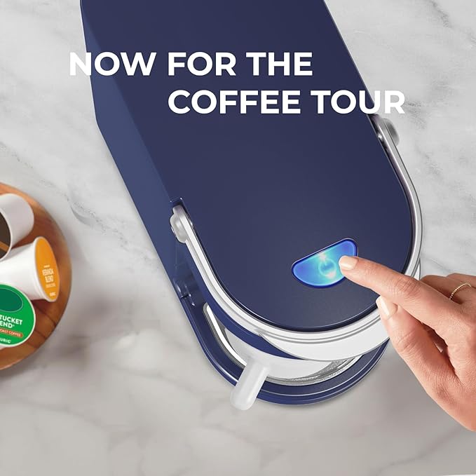 CHULUX Slim Single Serve Coffee Maker for K Pods, One Cup Coffee Maker Fits 7.3" Travel Mugs, Coffee Machine with 6 to 12oz Brew Sizes, Navy Blue
