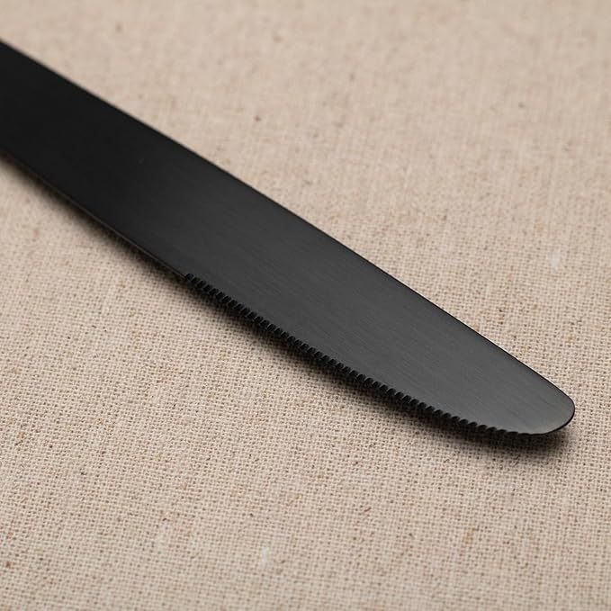 Alata Kate Black Satin 40-Piece Silverware Set, Service for 8, Stainless Steel Flatware Set, Matte Polished Cutlery Set, Dishwasher Safe