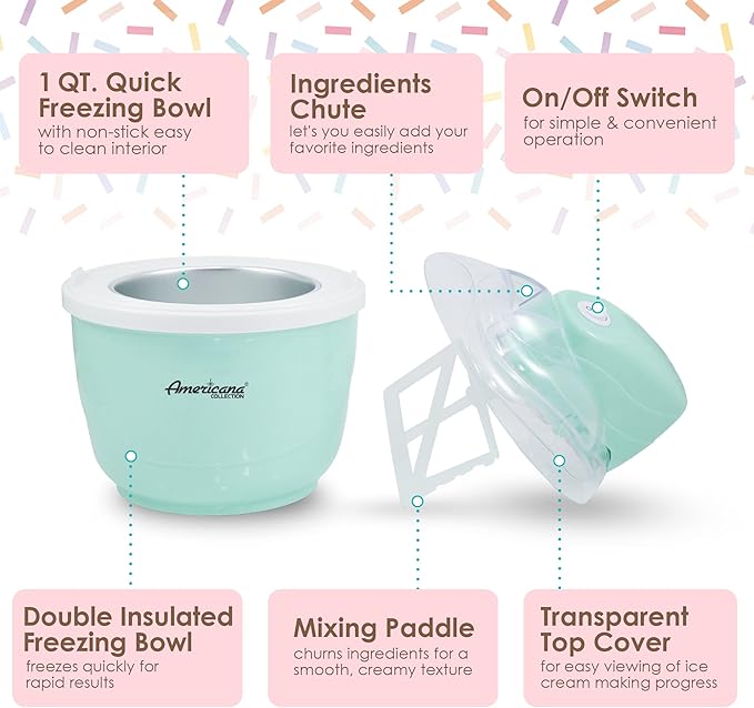 Maxi-Matic EIM-520 Automatic Easy, Homemade Electric Maker, Ingredient Chute, On/Off Switch, No Salt Needed, Creamy Ice Cream, Gelato, Frozen Yogurt, or Sorbet, 1 Quart, Blue