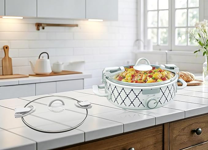 Oval 2.5Qt Glass Lid Replacement Compatible with Crockpot Slow Cooker SCCPCCM250-BT, SCCPCCM250-BF, with Sealing Ring and Buckles, White Handles