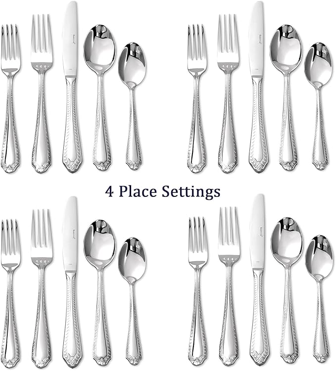 Heavy Duty Silverware Set for 4, Barenthal 20 PCS Luxury Retro Flatware Set Mirror Finish Dishwasher Safe, 18/10 Stainless Steel Silverware Flatware Sets for Home Restaurant Party Christmas Gift