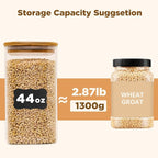 Glass Food Storage Jars Square 44oz, 3 Pack Glass Jars With Bamboo Lids, Kitchen Storage Containers For Spice, Candy, Cookie, Storage For Pantry Organizers