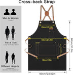 Genixart Chef Apron for Men Women with Pockets, Canvas Aprons for Kitchen Cooking, Artist Painting, Work Apron for Server (Black, 6 Pack)