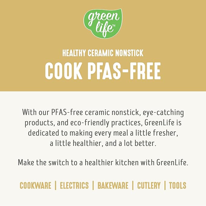 GreenLife 16 Piece Nonstick Cookware Set, Soft Grip Non-Toxic PFAS-Free Ceramic Pots & Pans, Dishwasher & Oven Safe, Frying, Sauce, Saute, Utensils, Glass Lids, Stay-Cool Handles, Wobble Free, Yellow